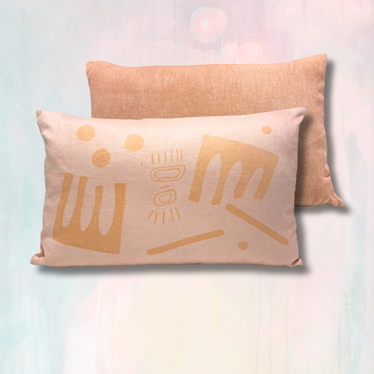 Coussin végé "jongleries géométriques "- corail