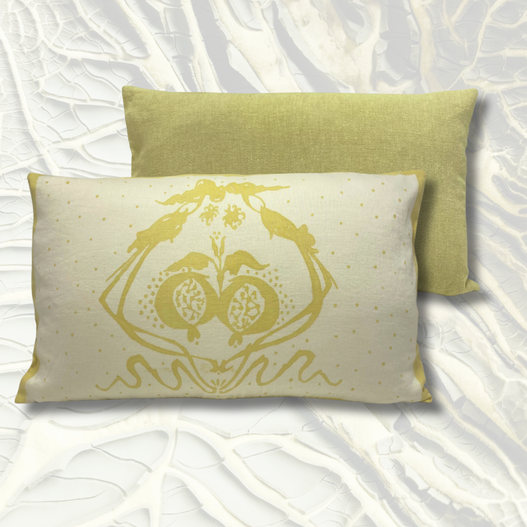 Coussin végé " Arabesque grenade" - jaune/vert