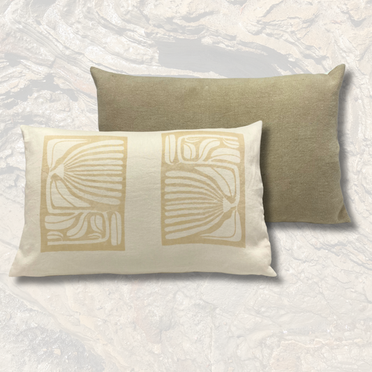 Coussin végé "botanique à la Magritte" - sable