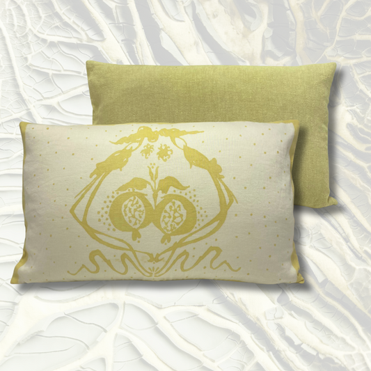 Coussin végé " Arabesque grenade" - jaune/vert