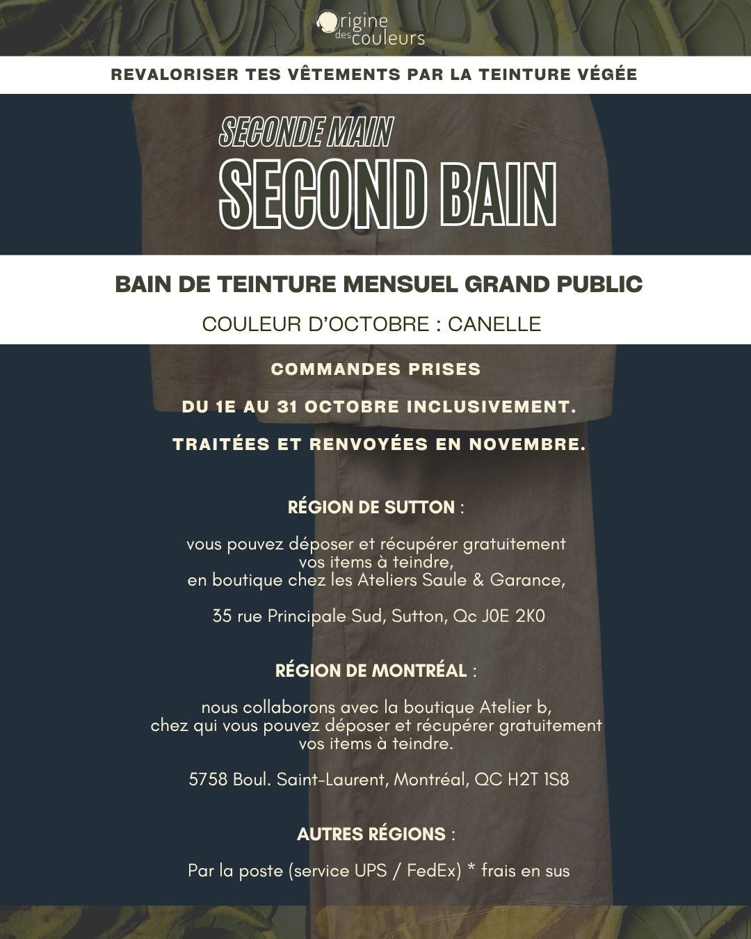 Bain mensuel de teinture textile végétale : Octobre / Cannelle