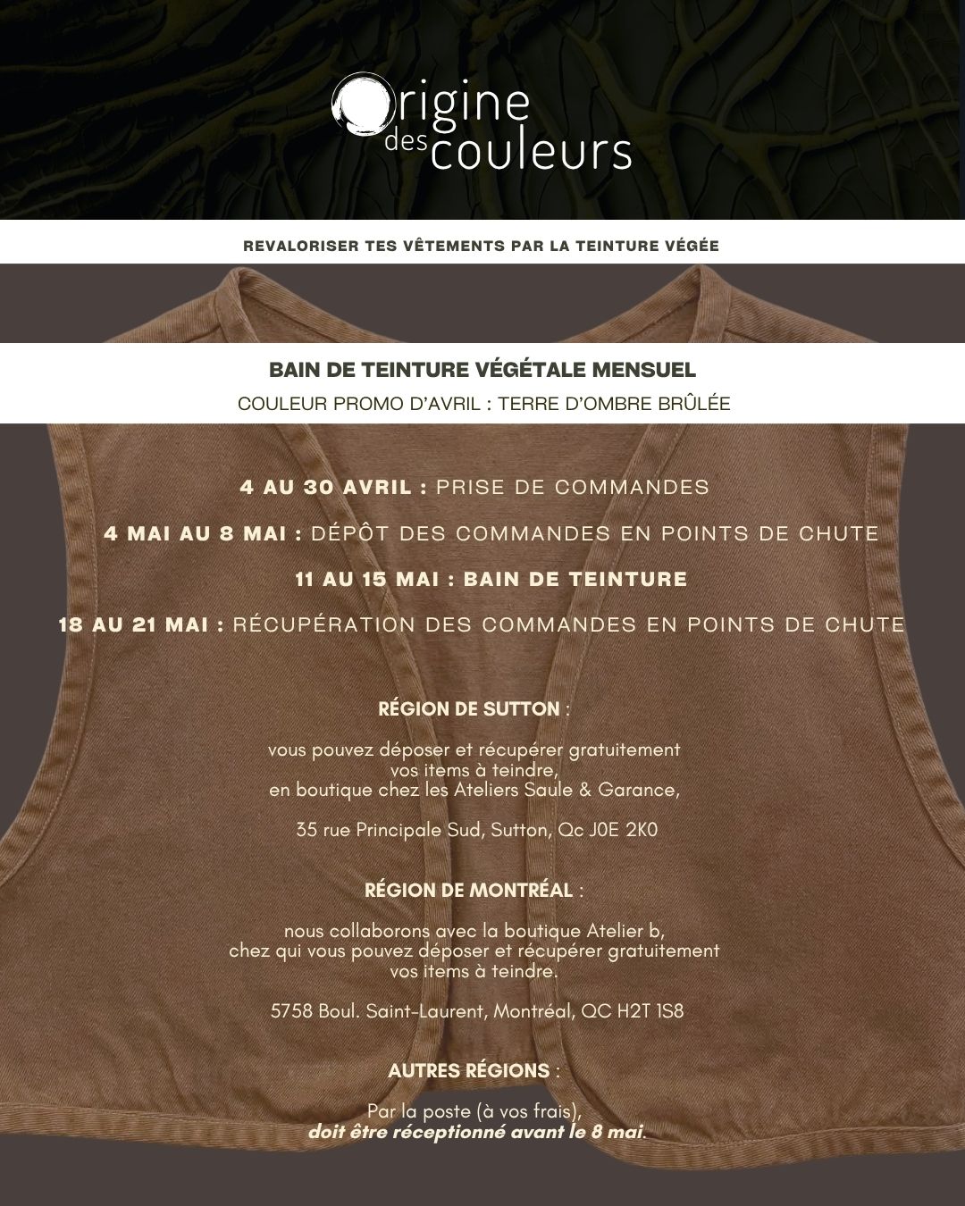 Bain de teinture textile végétale mensuel - AVRIL