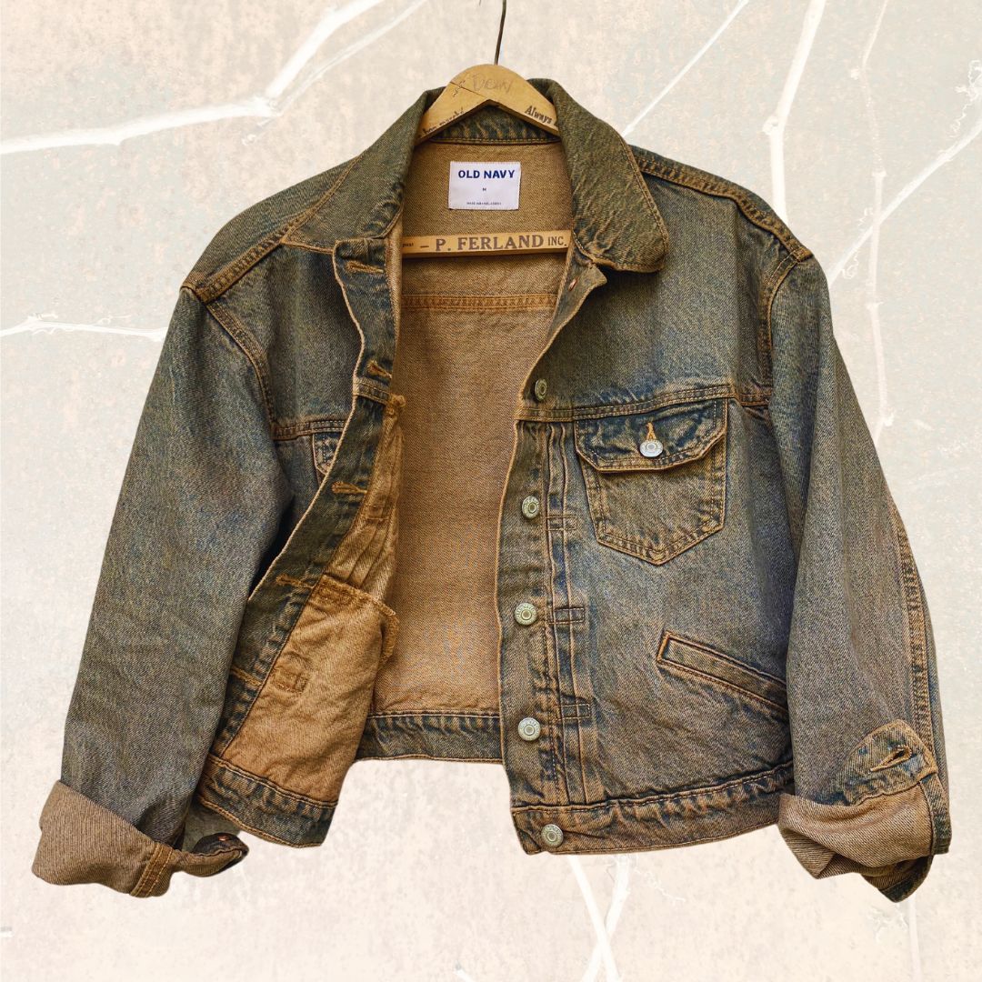 Blouson denim seconde main 100% coton. Couleur d'origine : bleu